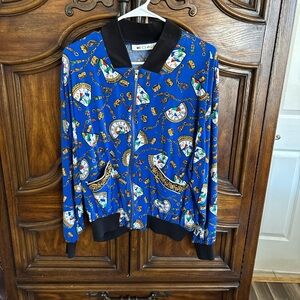 Blue watches with chain Patterned Zip-Up Jacket vintage retro